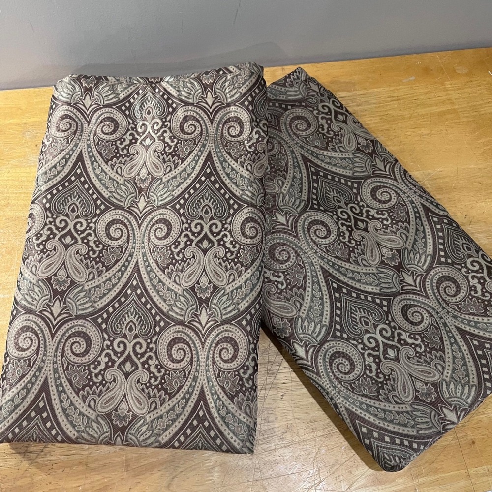Allen + Roth Paisley Jacquard Curtain Panels Set of 2 Brown Tan 50x86